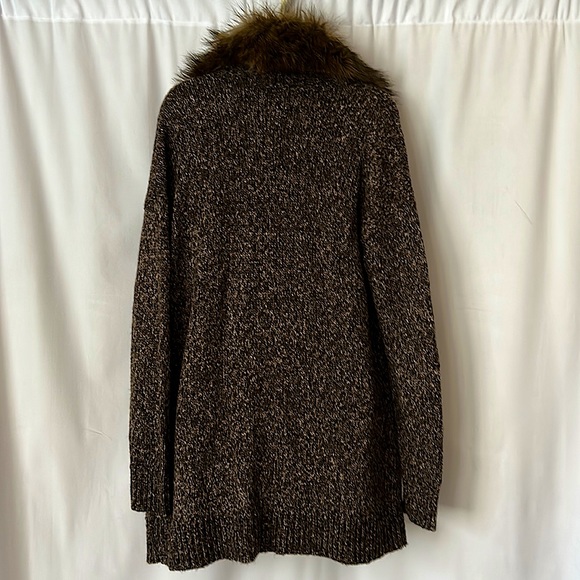 Michael Kors NWT Brown Long Sleeve Fur Trimmed Collar Cardigan Sweater **Sz S** - Picture 2 of 5